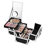 Joligrace Makeup Box Cosmetic Train Case Jewelry Organizer Box - 2 Trays Key Lock Portable Carrying with Mirror Travel Storage Modern Style Black