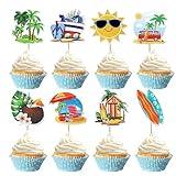 40 Pack Summer Beach Cupcake Toppers Sun Umbrella Coconut Bus House Cupcake Picks Slippers Kayak Cake Decorations for Baby Shower Hawaii Beach Birthday Party Supplies