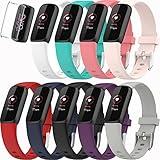 9-Pack Compatible Fitbit Luxe bands with FREE Screen Protector for Men & Women, Soft Silicone Replacement Sports Straps/Wristbands for Fitbit Luxe (Small/Large)