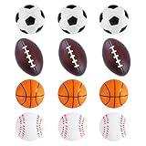 Mini Foam Sports Balls 12 Pack for Kids Adults Mini Baseball Football Basketball Soccer Stress Bulk Toy Game Party Decoration Relaxable (Assorted)