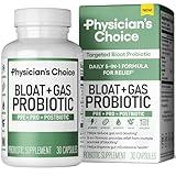 Physician's CHOICE Bloat & Gas Probiotic 5-in-1 Proactive Support + Daily Relief - Digestion & Gut Health- Herbals, Digestive Enzymes, Post & Prebiotics - Gas Relief for Adults - Women & Men - 30ct