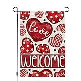 CROWNED BEAUTY Valentines Day Garden Flag 12x18 Inch Double Sided for Outside Small Welcome Burlap Red Hearts Holiday Yard Decoration