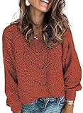 Dokotoo Women Crewneck Sweaters for Women Long Sleeve Solid Hollow Out Fashion Casual Loose Plain Chunky Knit Pullovers Sweaters for Women Jumper Outerwear Red X-Large