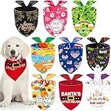 Weewooday 9 Pcs Holiday Dog Bandanas Christmas Dog Bandanas New Year Valentine's Day Dog Scarf Adjustable Large Pet Scarf Washable Dog Scarves for Dog Costume Supply(Classic Pattern)