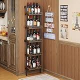 5-Tier Freestanding Wine Racks: 50 Bottles Wine Rack Shelf Wall Mounted with Fences, Wines Bottle Holder Display Shelf, Liquor Storage for Kitchen, Dining Room, Bar, Wood, 17.28''L x 7.95''W x 68.5''H