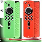 [2 Pack] Pinowu Firestick Remote Cover, Silicone Firetv Remote Case Compatible with Fire TV Stick 4K Alexa Voice Remote Control (Green Glow & Red Not Glow)