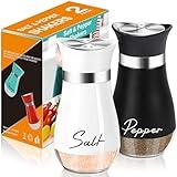 Salt and Pepper Shakers Set,4 oz Glass Bottom Salt Pepper Shaker with Stainless Steel Lid for Kitchen Gadgets Cooking Table, RV, Camp,BBQ Refillable Design (White + Black)