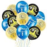 Ramadan Mubarak Balloons Eid Mubarak Balloons Party Decoration 12inch Gold Black and Blue Balloons Moon Castle for Home Event Indoor Outdoor Ramadan Kareem Decor Supplies-18 Pieces