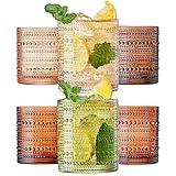 Hobnail Beaded Highball Drinking Tumbler Glasses | Set of 6 | Color, Vintage Bubble Design Whiskey Glassware, Old-Fashioned, Embossed Design for Water, Wine, Cocktail Embossed Heavy Glas, Rocks Glass