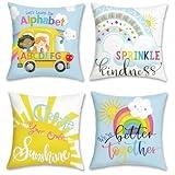 Bonhause Kids Throw Pillow Covers 18 x 18 Inch Rainbow Sun Inspirational Quotes Decorative Pillow Cases Classroom Cushion Covers for Children Reading Corner Nursery Room Decor Set of 4