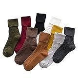 DZALS 9 Pairs Women's Crew Socks Long Knit Turn Cuff Cotton Slouchy Calf socks for Women Girls Ladies