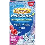 Emergen-C Hydration+ Sports Drink Mix With Vitamin C (18 Count, Raspberry Flavor), Electrolyte Replenishment, 0.33 Ounce Powder Packets