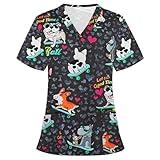 UOFOCO Early Monday Black Cyber Friday Scrubs for Women - Plus Size Pediatric Medical Nursing Uniforms with Fun Print Christmas Scrubs