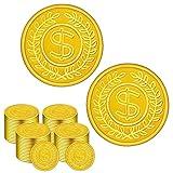 100 Count Plastic Gold Coins Set, Pirate Treasure Gold Play Coins for Kids Party Theme Props Decorations, Lucky Draw Games Treasure Hunt