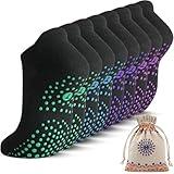 Pilates Socks for Women, Cushioned Ankle Grippy Non Slip Socks for Yoga, Hospital, Barre, Sports Home Slipper Sock 4 Pairs Black Size 9-11