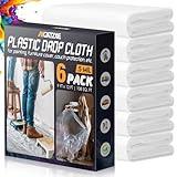 12 x 9 Ft Plastic Drop Cloths (6-Pack) - Disposable Painter's Sheeting & Tarps for Painting, Waterproof Furniture/Couch/Floor Protection