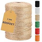 805FT Natural Jute Twine String, Bulk Hemp Jute Rope Cord Twine for Crafts Gardening, Gift Wrapping, Arts & Crafts, Wedding Décor, Packing Material Burlap Ribbon, Christmas Knitting Macrame Decoration