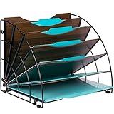 Dasher Products Fan-Shaped Office Desk Organizer, 6 Compartments with Wood-Patterned Shelves for Storing Paper, Bills, Letters, and Office Supplies. Multi-Functional Desk Organizers and Accessories