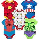 Marvel Baby Boys' 5 Pack Bodysuits - The Hulk, Spiderman, Iron Man and Captain America Multi 3-6 Months