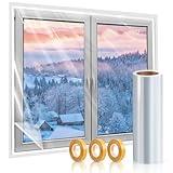 Window Insulation Kit, 87 × 394 Inch Plastic Window Covering for Winter, Window Insulation Film Window Wrap Insulation Windows Winterizing Kit with Double-Sided Tape for 3 Pcs 7 x 9 Ft Windows