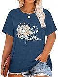 Womens Plus Size Dandelion Print Tshirt Cute Graphic Floral Tees Short Sleeve Summer Blessed Tee Tops