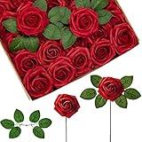 InnoGear Artificial Roses Foam Flowers, 50 Pcs Dark Red Roses Artificial Flowers Fake Roses for Decoration DIY Wedding Bouquets Centerpieces Bridal Shower Party Valentine's Day Christmas Xmas