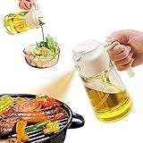 YARRAMATE Oil Sprayer for Cooking, 2 in 1 Olive Oil Dispenser Bottle for Kitchen, 16oz/470ml Premium Glass Oil Bottle, Food-grade Oil Mister for Air Fryer, Salad, Frying, BBQ (Creamy White)