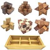 Guaishou 6-in-One 3D Luxury Wooden Brain Puzzle Teaser Kongming Lock for Teens and Adults Includes Storage Box