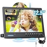 Arafuna 12.5" Car DVD Player with Headphone, Portable DVD Player with Headrest Mount, Suction-Type Disc in, Headrest DVD Player Support 1080P Video, HDMI Input, AV in/Out, USB/SD Card Reader