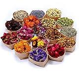 16 Bags Dried Flowers,100% Natural Dried Flowers Herbs Kit for Soap Making, DIY Candle Making,Bath - Include Rose Petals,Lavender,Don't Forget Me,Lilium,Jasmine,Rosebudsand More