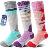 ANTSANG Kids Merino Wool Ski Socks for Boys Girls Teen Thermal Warm Thick Winter Hiking Knee High Socks Stocking Stuffers for Snowboarding Skiing(Assorted B,8-12 Y)