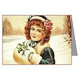 8 5x7 Vintage Holiday Greeting Cards In A Boxed Set Of Young Beautiful Red Headed Woman In Traditional Dress For Christmas