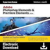 Adobe Photoshop Elements & Premiere Elements 2026 Student & Teacher Edition | Software Download | Photo & Video Editing | 3-year term license | Activation Required [PC/Mac Online Code]