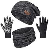 Winter Beanie Hats Scarf Gloves Set Thick Warm Slouchy Beanies Hat Knit Skull Cap Neck Warmer for Men Women, Style B-Black