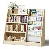 HedoAjim 4 Tier Kids Wooden Bookshelf,Five Layer Sling Children Bookcase,Baby Storage Book Rack,Book and Toy Organizer Cabinet Chest,Book Display Shelf,Playroom Nursery Classroom Library