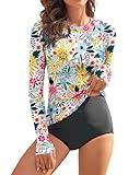 WOWENY Women's Long Sleeve Swimsuit Rash Guard Swim Shirts UPF 50+ Thumb Holes UV Bathing Suit