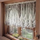 ABREEZE Elegant White Lace Embroidered Sheer Ballon Curtains, 78-Inch-by-90-Inch Adjustable Tie-Up Curtain, Flower Shade Curtains Best Living Room Decor