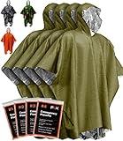 PREPARED4X Emergency Poncho with Mylar Blanket Liner – Heavy Duty, Waterproof, Wind-Resistant Green Rain Poncho for Outdoors, Camping, and Car Emergency Kits - Thermal Poncho - 4 Pack (Green)