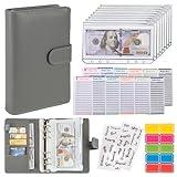 NICOOTHBudget Binder Cash Envelopes A6 Money Saving Binder with Zipper envelopes (Full Grey)