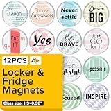 Super Cute Fridge & Locker Magnets - 12 Glass Magnets with Vibrant Colors - Strong Hold for Photos, Notes, Recipes - Aesthetic Refrigerator Decoration - Perfect for School & College Locker