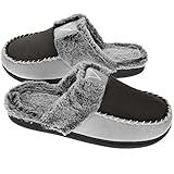 VONMAY Women's Memory Foam Slip-on Slippers Warm Scuff House Shoes Fuzzy Faux Fur Lining Moccasin Indoor Outdoor, Dark Grey/Light Grey, Size 9-10