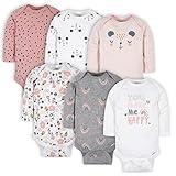 Gerber Baby Girls' 6-Pack Long-Sleeve Onesies Bodysuits, Bear Pink, 3-6 Months