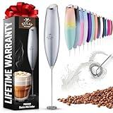 Zulay Powerful Milk Frother for Coffee with Upgraded Titanium Motor - Handheld Frother Electric Whisk, Milk Foamer, Mini Mixer & Coffee Blender Frother for Frappe, Latte, Matcha, No Stand - Silver