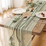 Keketo Sage Green Table Runner Cheesecloth 120 Inch 10 FT Rustic Boho Cheese Cloth Table Runner for Wedding Baby Shower Bridal Shower Sheer Gauze Centerpiece Summer Home Decorations