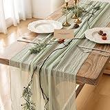 Keketo Cheesecloth Table Runner Sage Green Christmas Gauze 120 Inch 10 FT Rustic Boho Cheese Cloth Runner for Wedding Baby Shower Decoration Bridal Shower Sheer Centerpiece Holiday Home Decorations