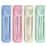 DISSKNIC 4 Sets Travel Utensils with Case, Cutlery Set Chopsticks Fork Spoon Knife with Case, Reusable Plastic Utensils Sets for Lunch Box Accessories,Portable Lunch Box Utensils Set for Daily Use