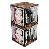 Ksuefao 2 Cube Storage Organizer, Small Bookshelves, DIY Variable Stackable Wooden & Metal Cubes Shelves for Desktop, Bedroom, Living Room, Black Brown