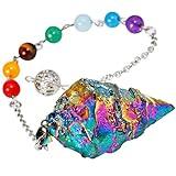TUMBEELLUWA Healing Crystal Quartz 7 Chakra Pendulum Dowsing Gemstone Divination Reiki Stone,Rainbow