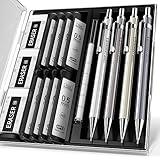 Four Candies 0.5mm Mechanical Pencil Set with Case - 4PCS Metal Mechanical Pencils, 8 Tubes HB #2 Lead Refills, 3PCS 4B Erasers and 9PCS Eraser Refills, Lead Mechanical Pencils for Writing & Drawing