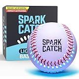 SPARK CATCH Light Up Baseball, Glow in The Dark Baseball, Sports Gear Accessories Gifts for Boys 8 9 10 11 12 13 14 15 Years Old, Kids Teens All Ages Gift Ideas (Impact-Activated Version) (Ice Blue)